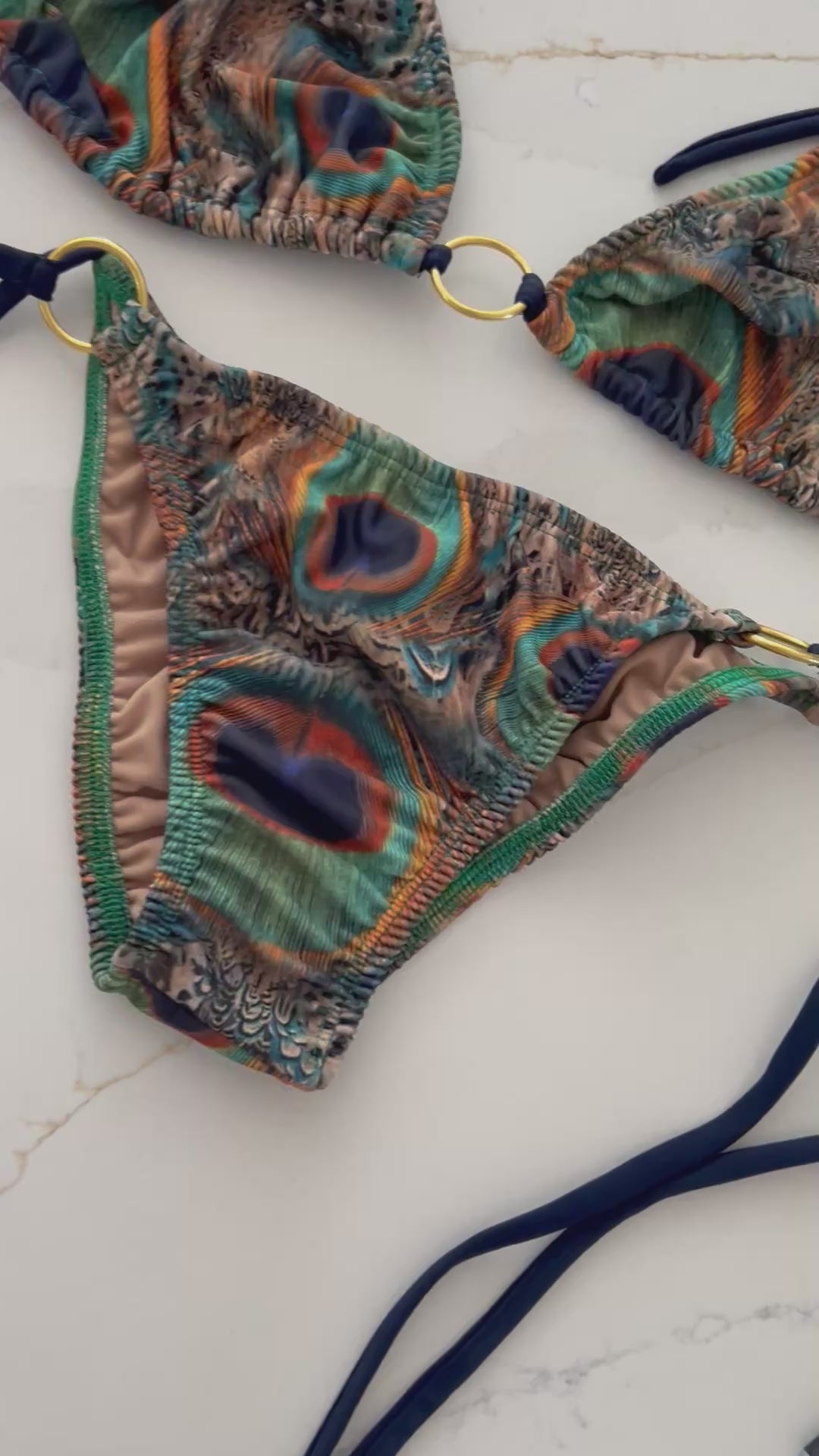 Peacock w/Gold Accessories Triangle Bikini Top
