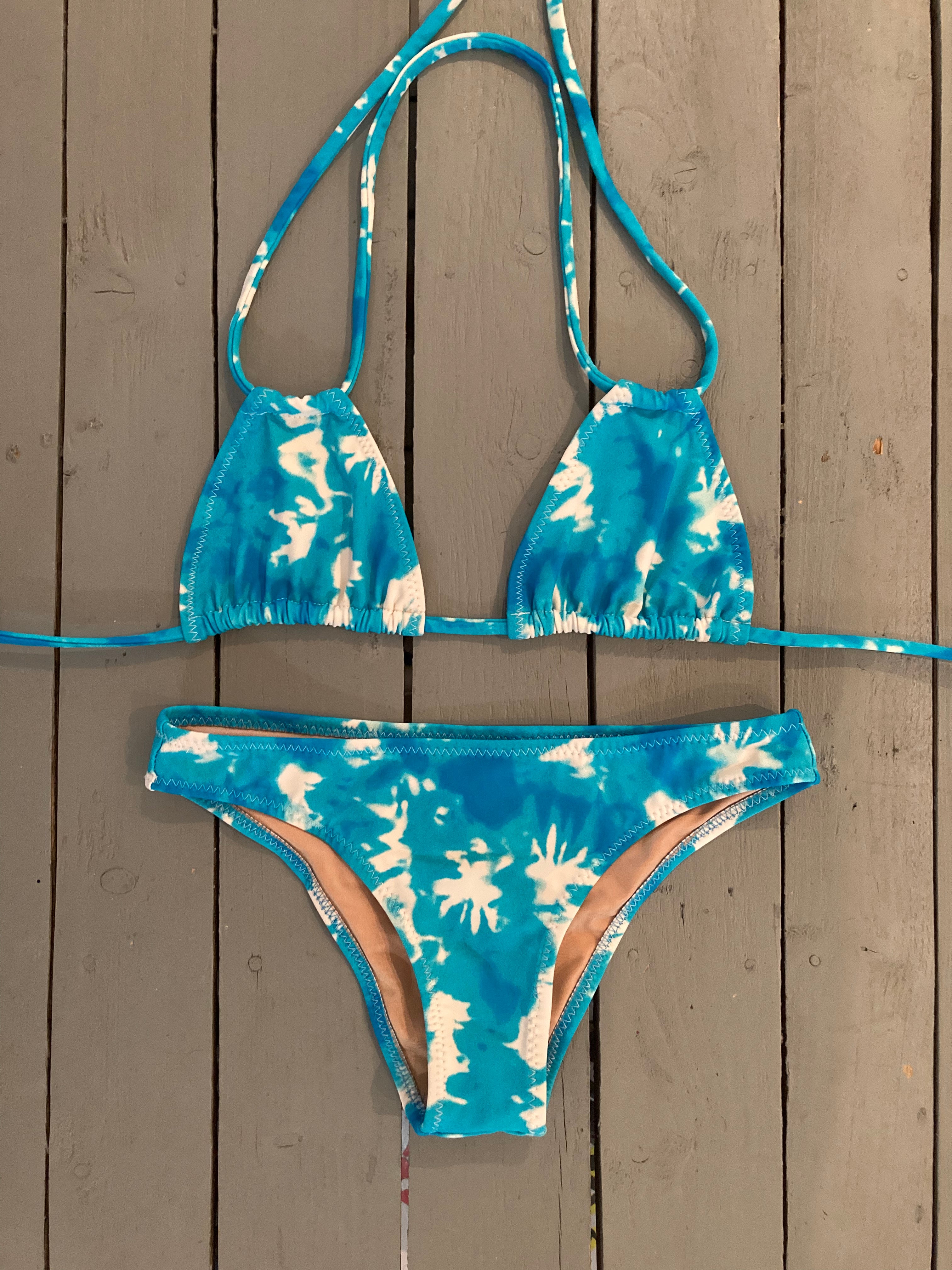 Ocean Blue Double String Triangle Bikini Top