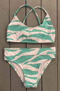 Adorable kids animal print bralette swimsuit. Top is adjustable and bottoms have a high, wide band bottom. They are made with the finest quality of soft and stretchy Lycra to achieve the best fit. @JillesBikinis