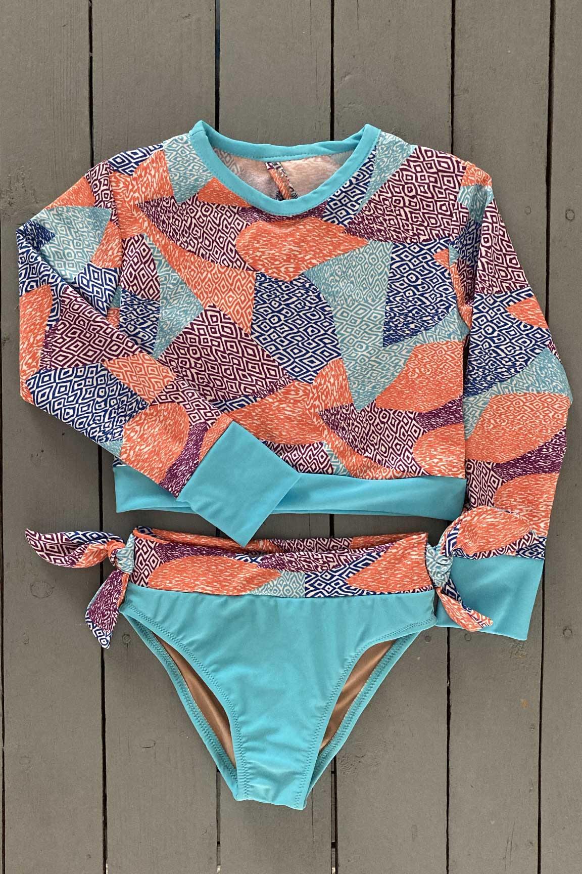 Help kids stay protected from the sun with this stylish rashguard set. Feature a long-sleeve designs for better protection. This set is made with the finest quality of soft and stretchy Lycra to achieve the best fit. Order yours today. @jillesbikinis  