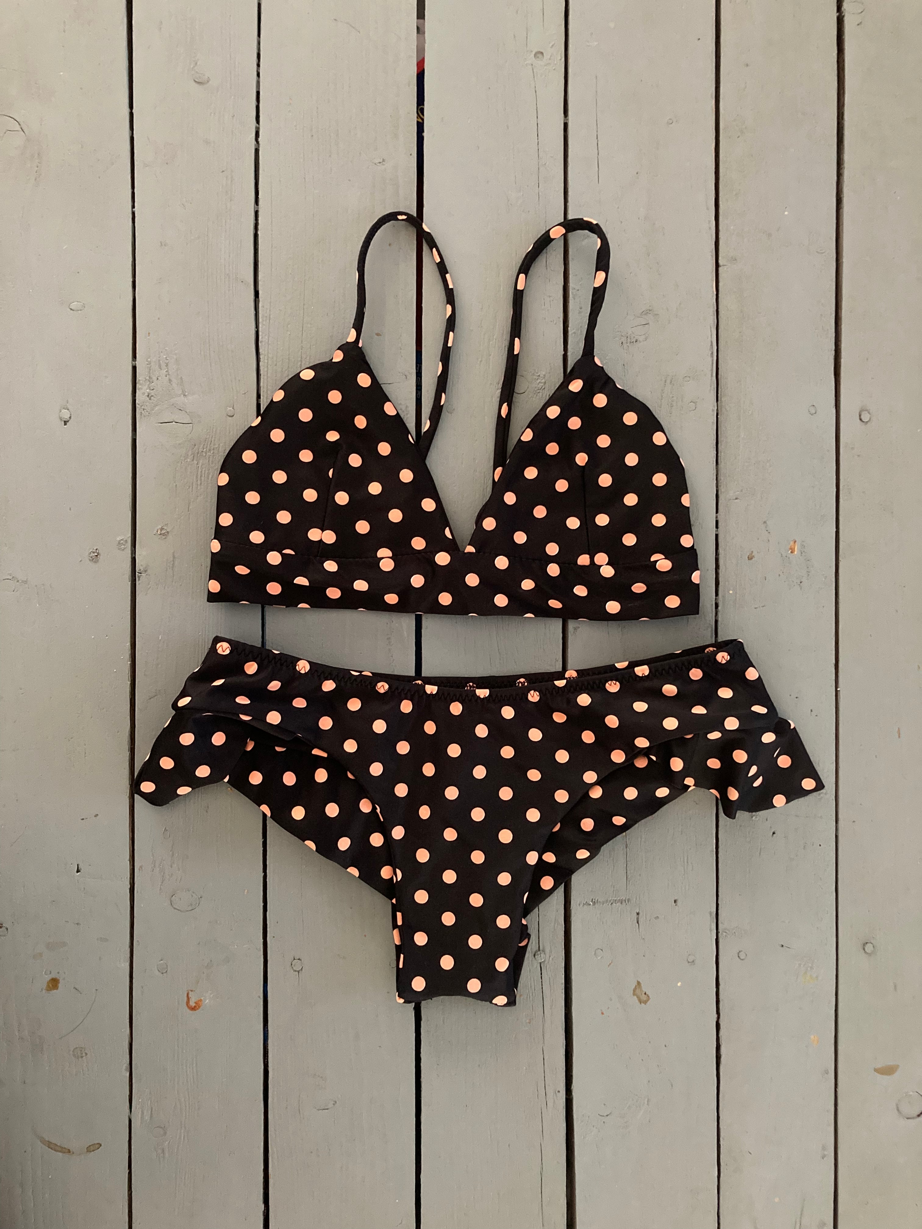 Black Polka Dot Non Adjustable Triangle Bikini Top
