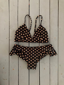 Black Polka Dot Non Adjustable Triangle Bikini Top