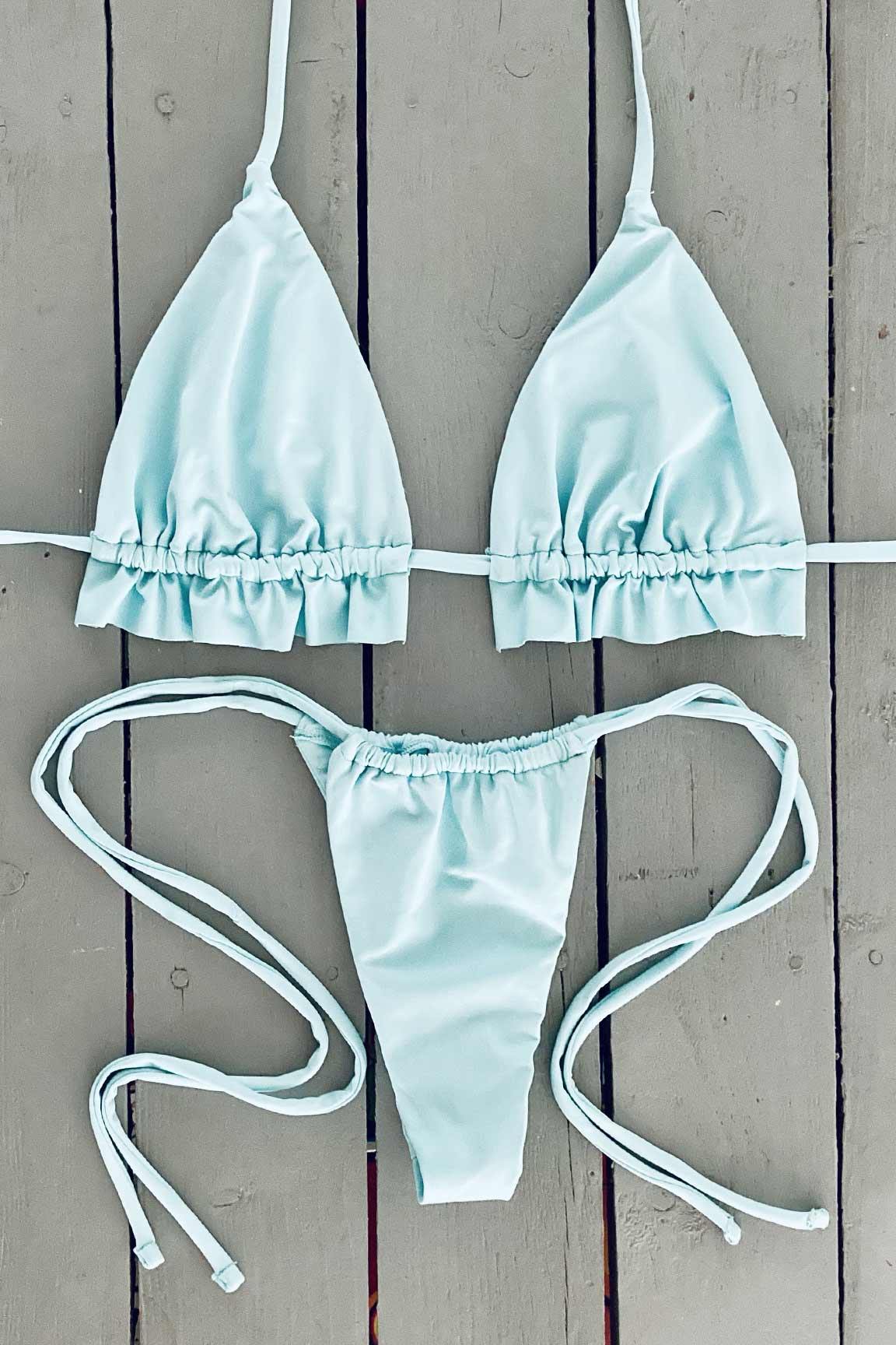 Baby Blue Triangle Top with Ruffle - JillesBikinis