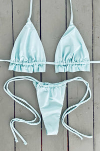 Baby Blue Triangle Top with Ruffle - JillesBikinis