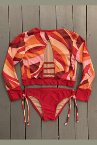 Help kids stay protected from the sun with this stylish rashguard set. The long-sleeve designs provide excellent protection from harmful UV rays. The set is made with the finest quality of soft and stretchy Lycra to achieve the best fit. Order yours today. @jillesbikinis  