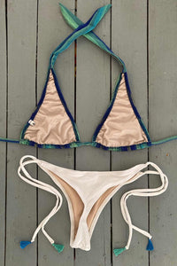 Upgrade your look with this green blue halter bikini top. Made with the finest quality of soft and stretchy Lycra to achieve the best fit. Order yours today. @jillesbikinis  