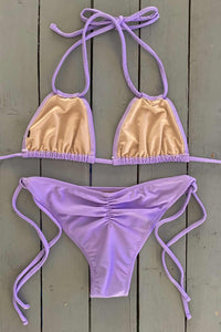 Enjoy days at the beach or pool in this lavender double string triangle bikini top. Made with the finest quality of soft and stretchy Lycra to achieve the best fit. Order yours today. @jillesbikinis 