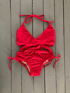 Solid Red Lace Up Bottom with Scrunch