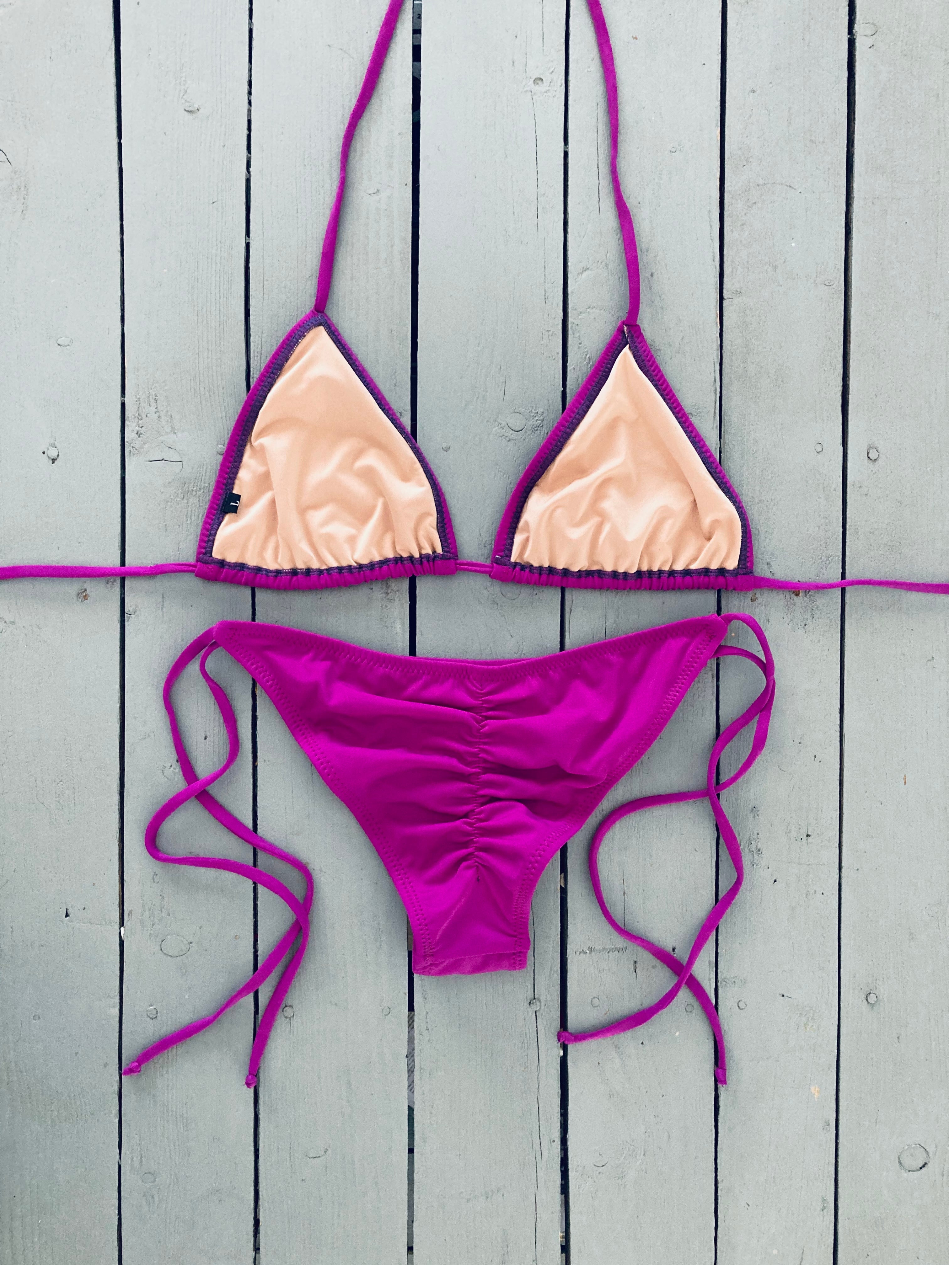 Magenta Spaghetti Ties Bikini Bottom