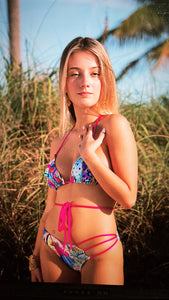 Fluorescent Pink Strappy Triangle Bikini Top