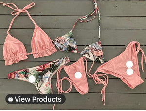 Baby Pink Scrunch Bikini Bottom w/Spaghetti Ties