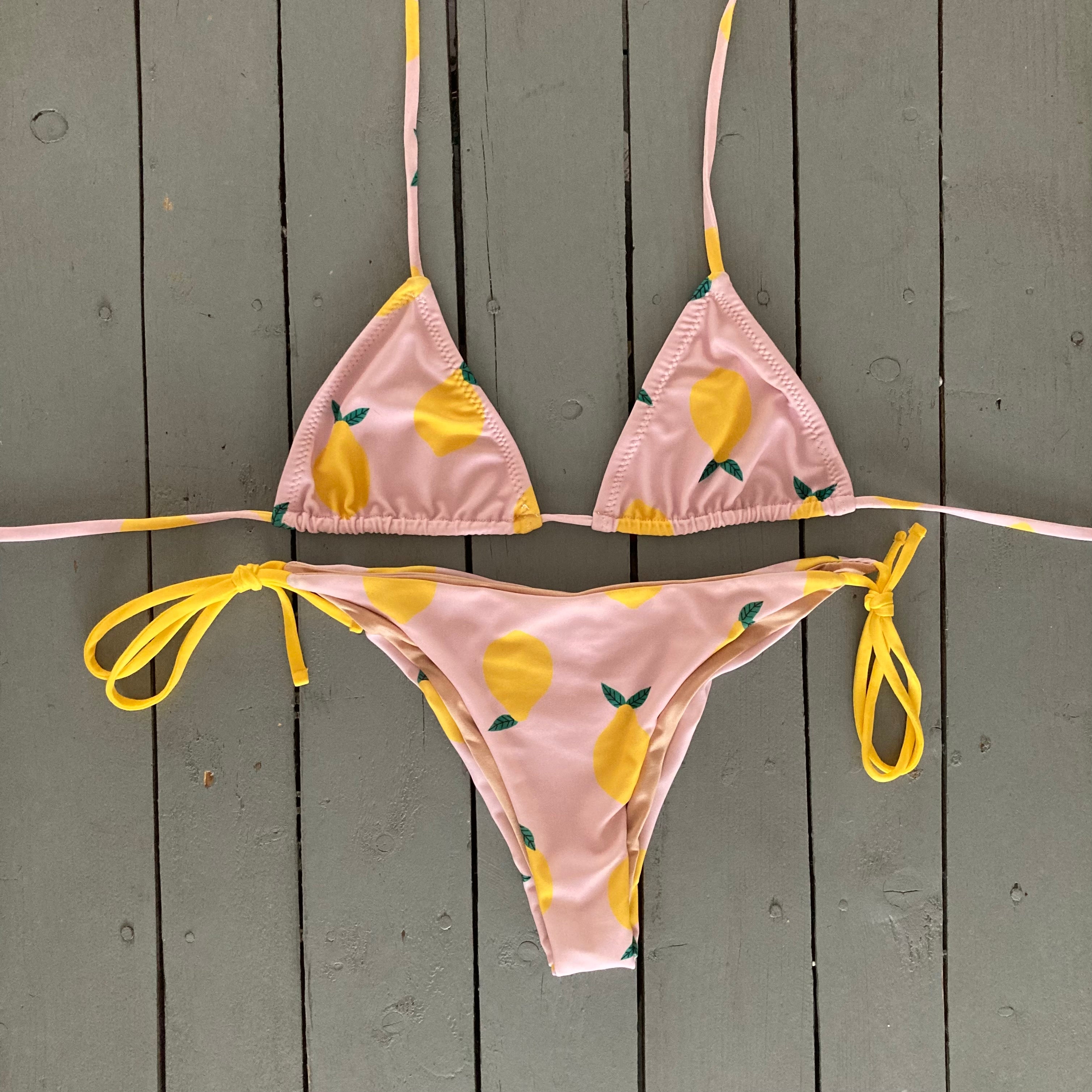 Lemon Print Adjustable Triangle Bikini Top
