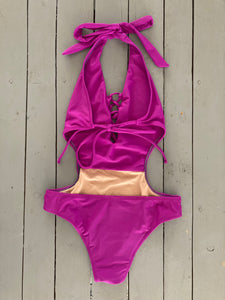 Lace-Up Magenta One Piece Swimsuit