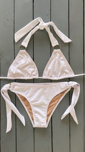White Adjustable Triangle Bikini Top w/ Gold Accessories