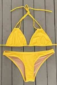 Yellow Adjustable Double String Triangle Bikini Top