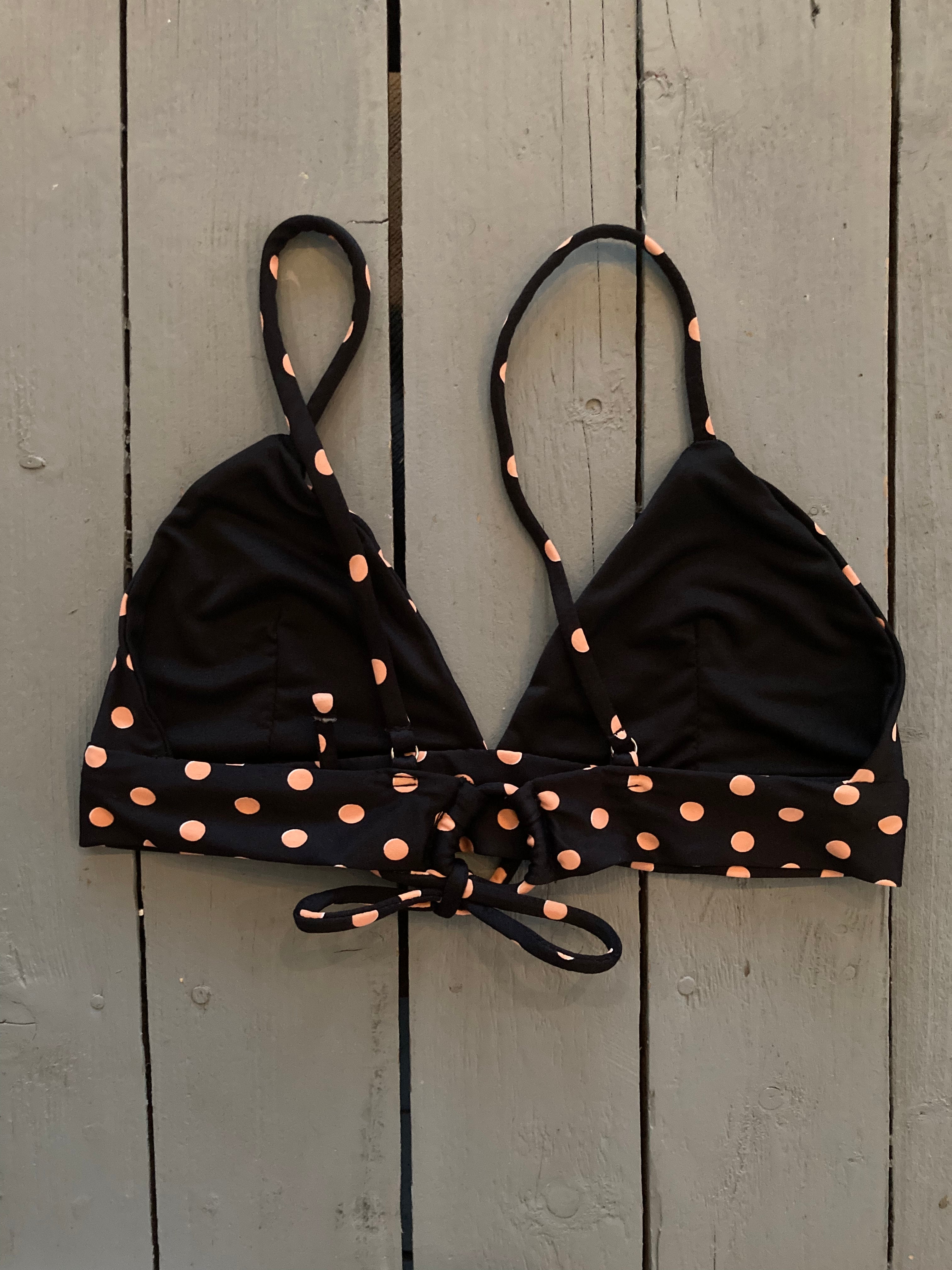 Black Polka Dot Non Adjustable Triangle Bikini Top