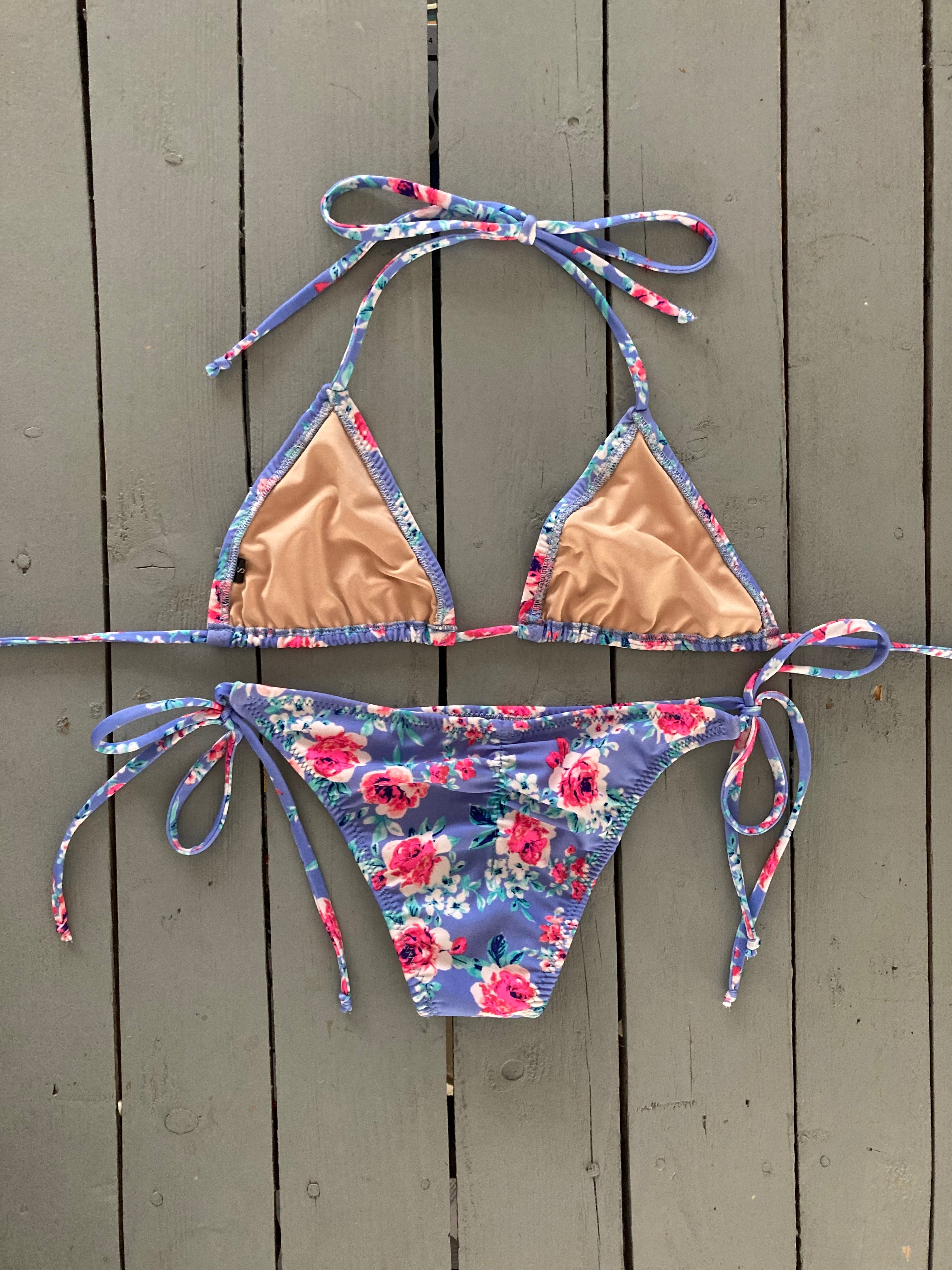 Flower Print Triangle Bikini Top