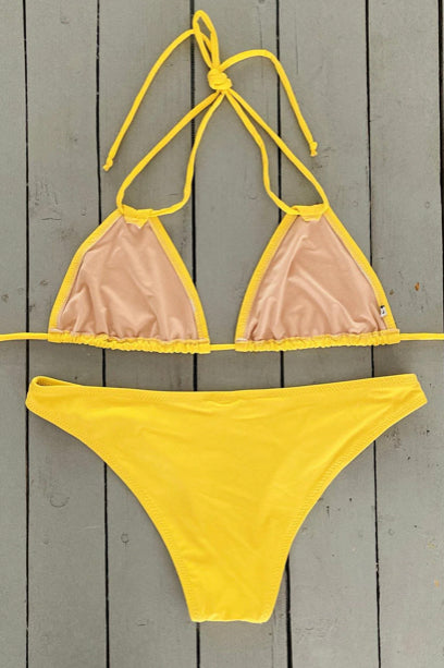 Yellow Adjustable Double String Triangle Bikini Top