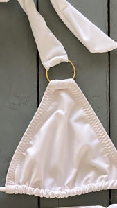White Adjustable Triangle Bikini Top w/ Gold Accessories