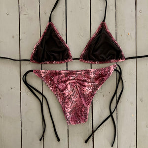 Purple Snakeskin Sparkle Triangle Bikini Top