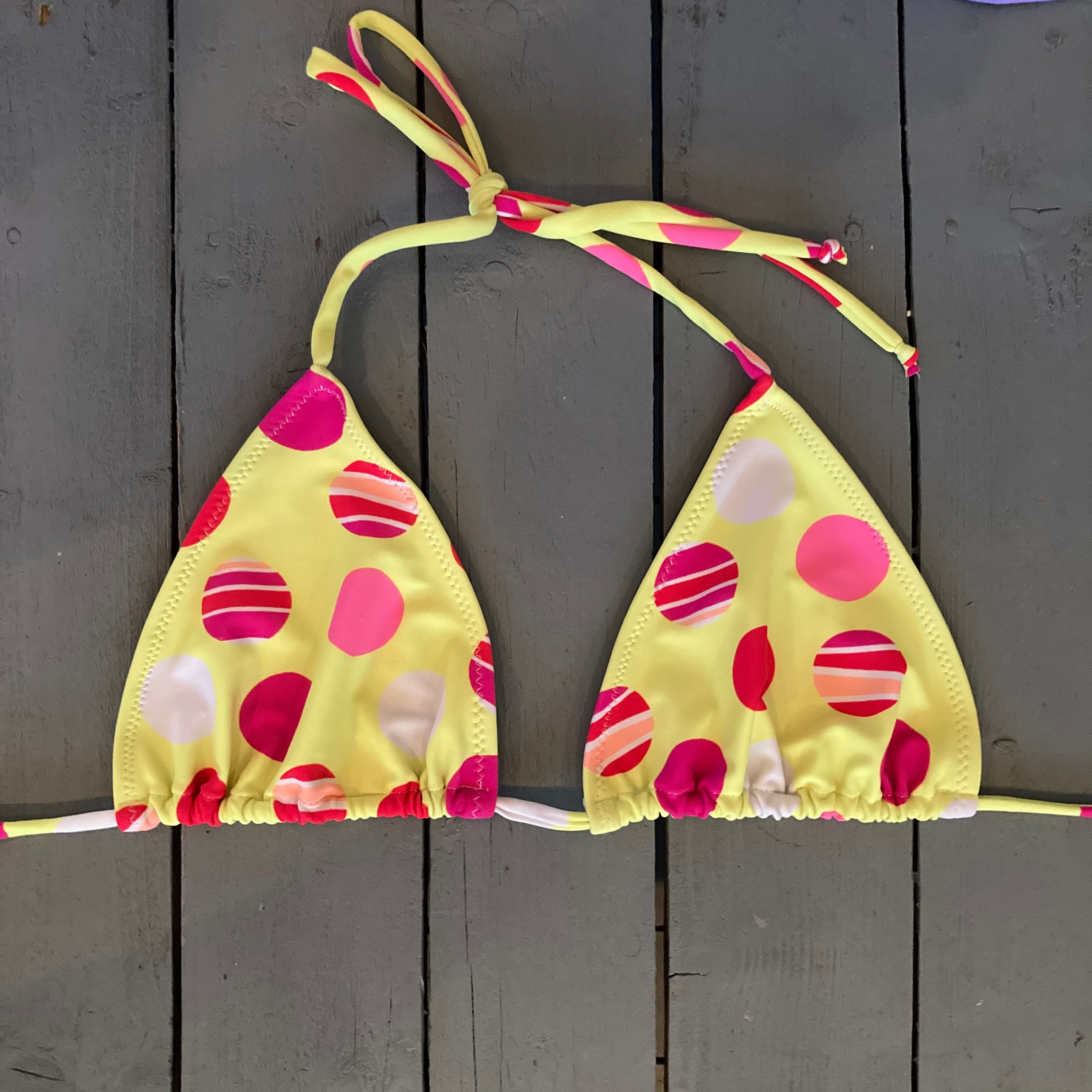 Yellow Polka Dot Triangle Bikini Top