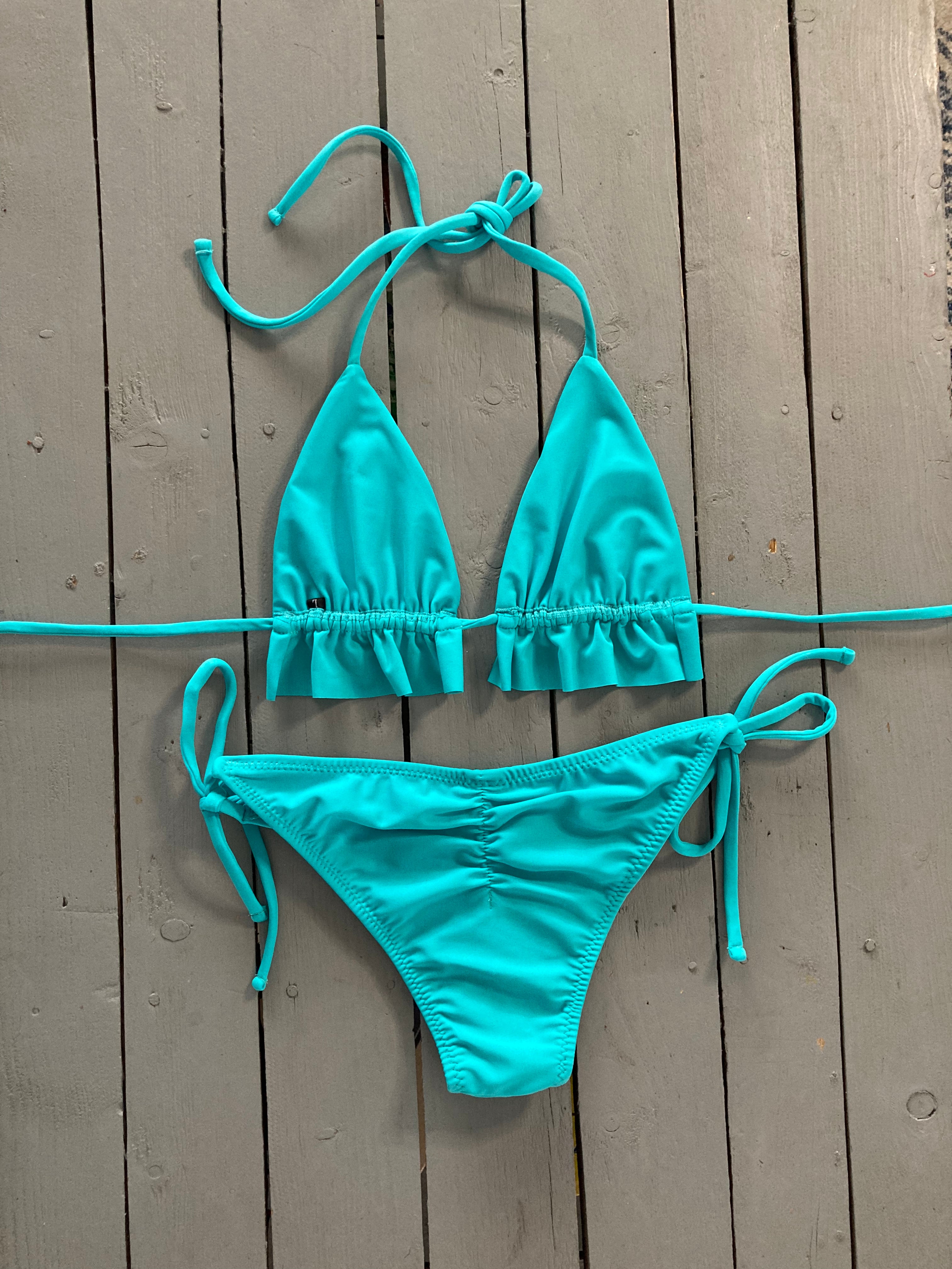 Aqua Bikini Bottom w/ Spaghetti Ties