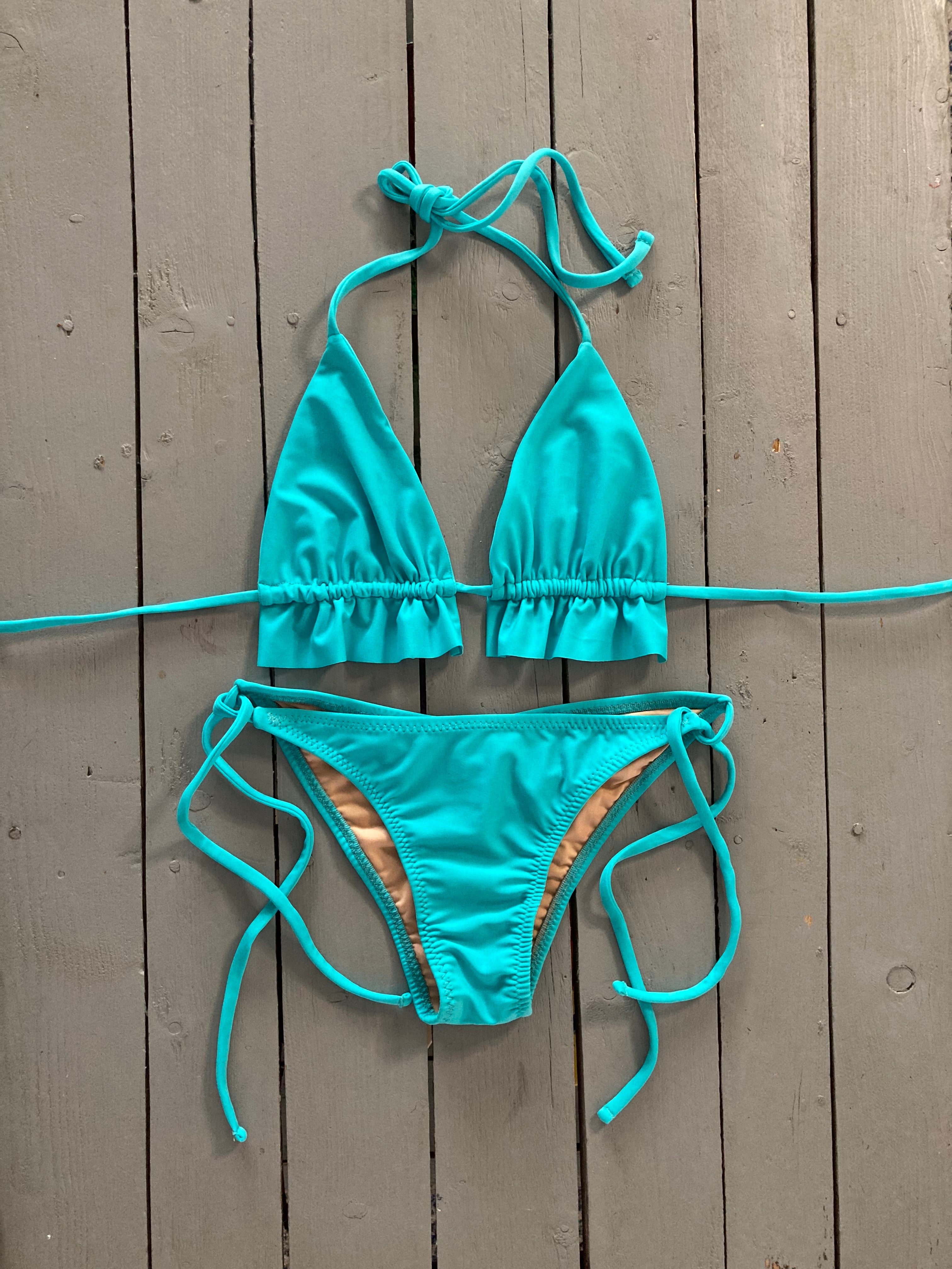 Aqua Triangle Bikini Top with Ruffle