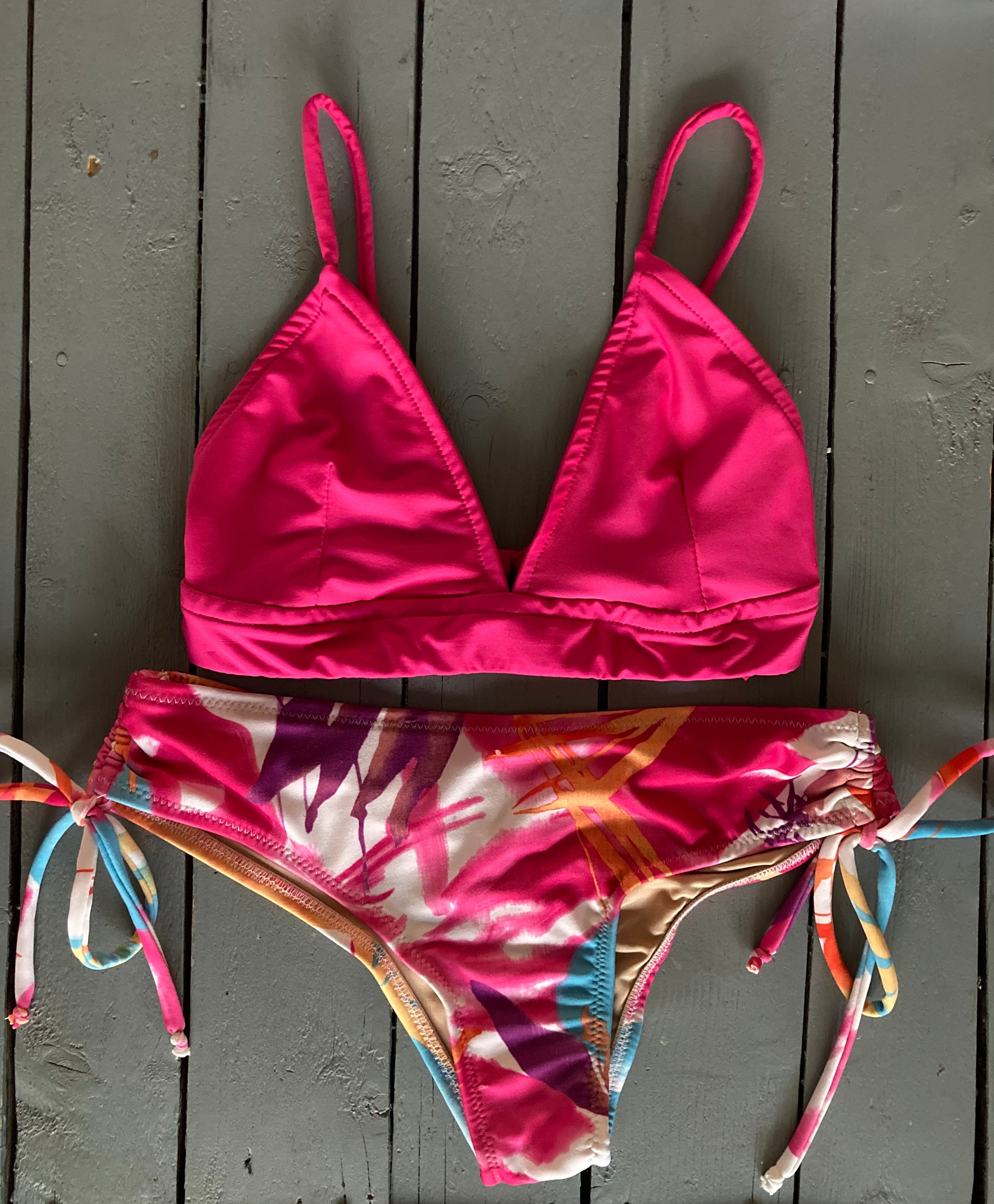 Solid Fuchsia Pink Non-Adjustable Triangle Bikini Top