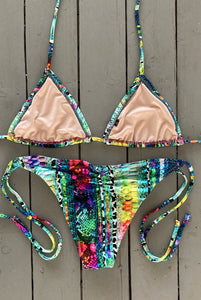 Bright Snakeskin Spaghetti Ties Bikini Bottom