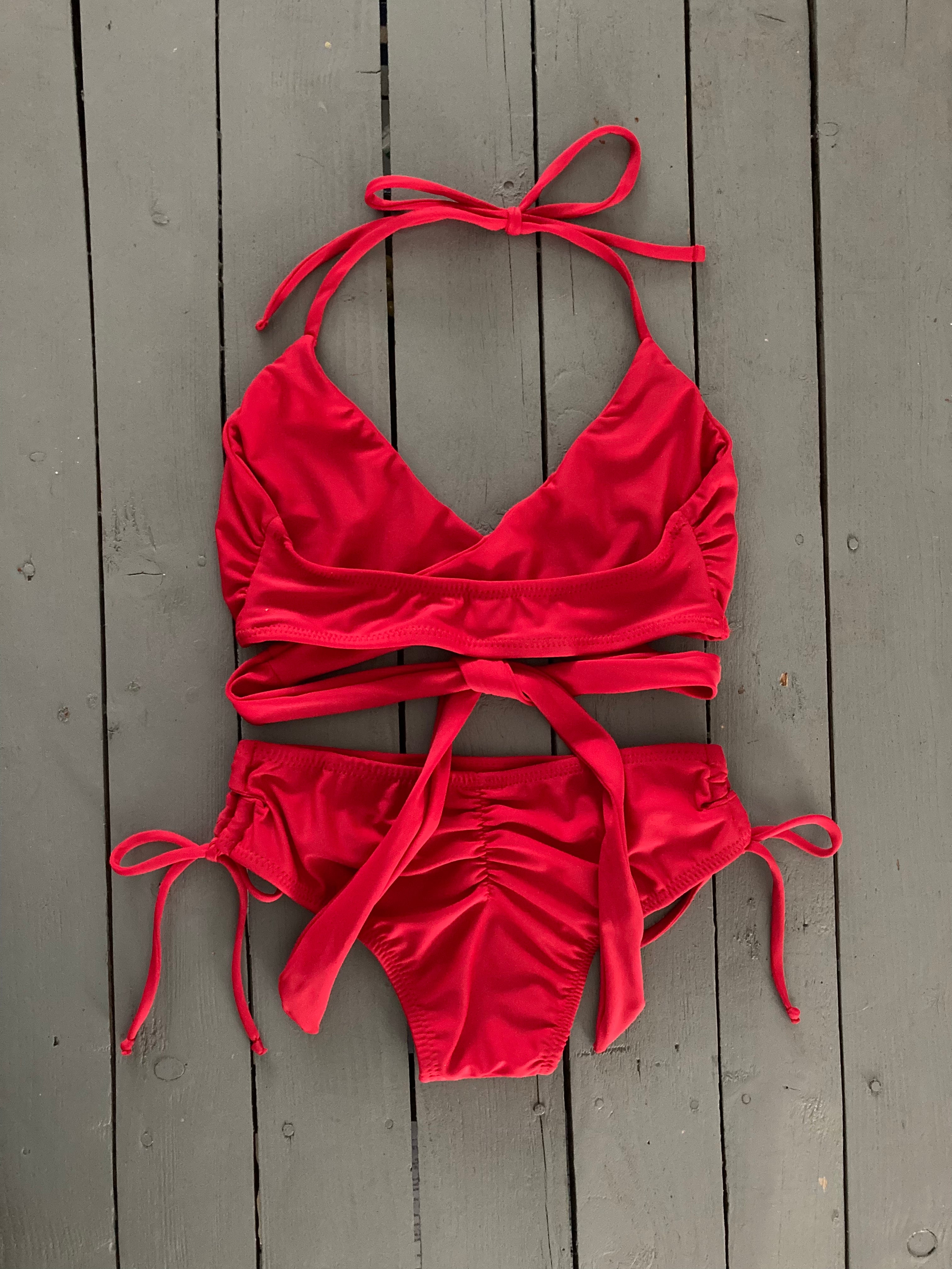 Solid Red Lace Up Bottom with Scrunch β JillesBikinis