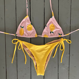 Lemon Print Adjustable Triangle Bikini Top