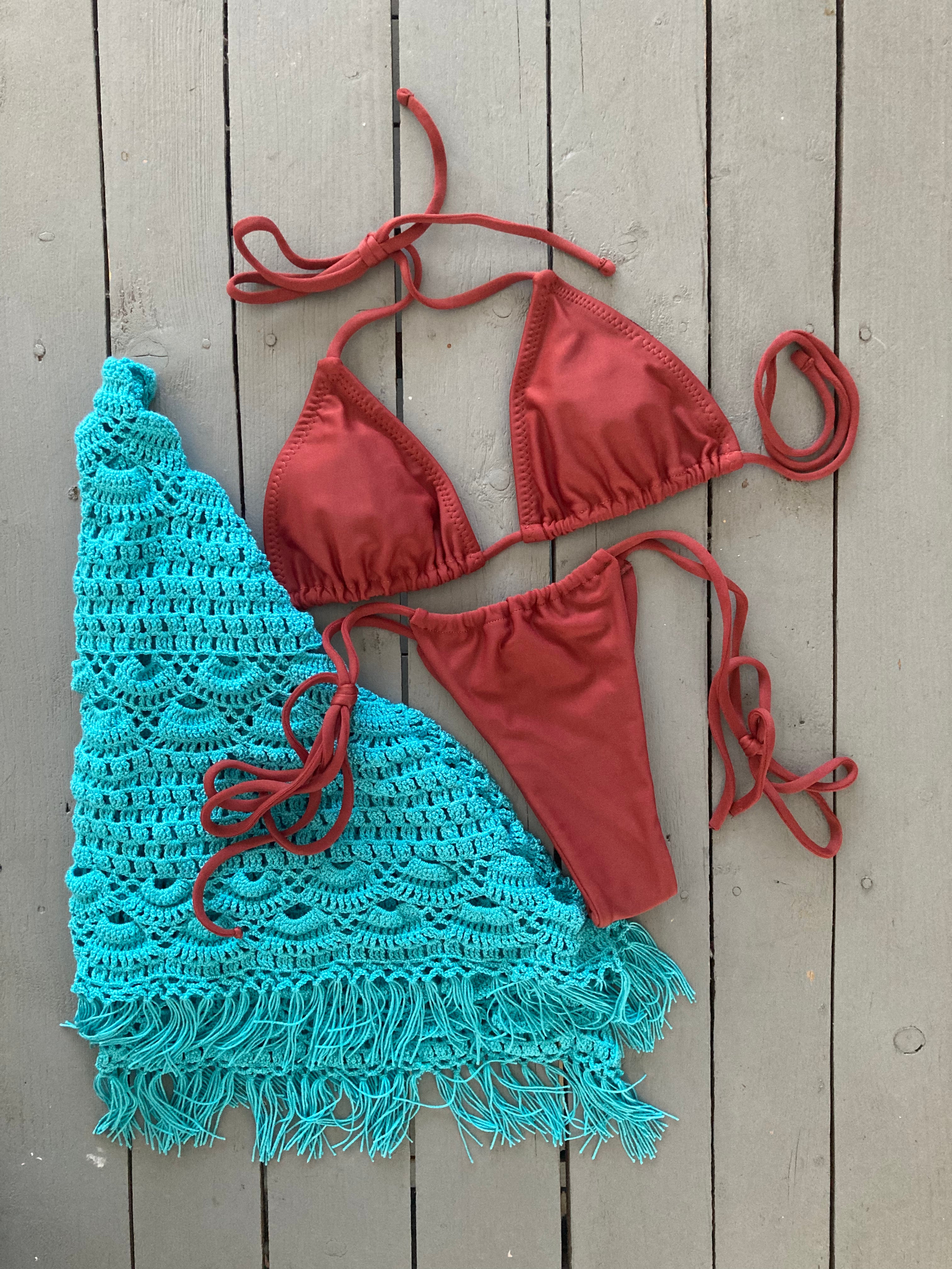 Solid Caramel Brown Triangle Bikini Top