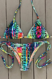 Bright Snakeskin Adjustable Triangle Bikini Top